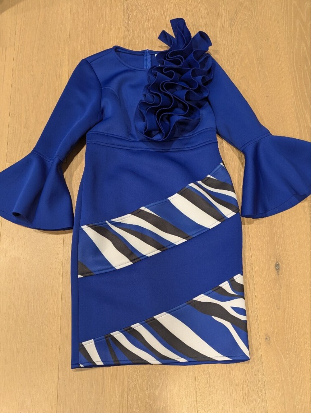 Royal Blue Dress with Graphic Stripe Panels